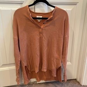 Aerie Waffle Knit Henley Long Sleeve Tee